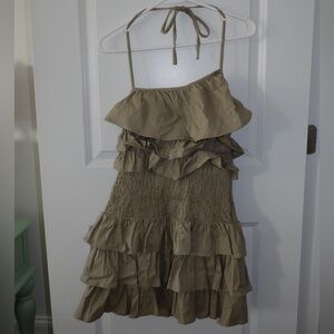 Halter neck ruffle smocked dress